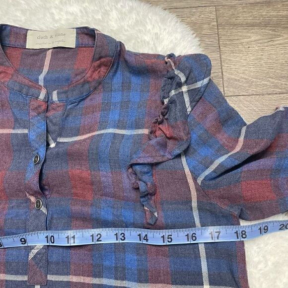 Cloth & Stone Dress Tunic Ruffled Size XS Long sleeve Plaid Buttons - Picture 8 of 8